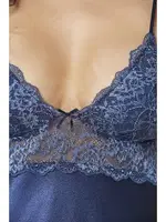 İnce Askılı Saten Kısa Dantelli Kadın Gecelik Pierre Cardin 890  Lacivert görsel 16
