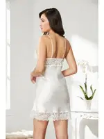 İnce Askılı Saten Kısa Dantelli Kadın Gecelik Pierre Cardin 890  Ekru görsel 13