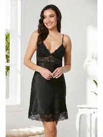 Pierre Cardin İnce Askılı Saten Kısa Dantelli Kadın Gecelik Pierre Cardin 890 