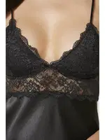 İnce Askılı Saten Kısa Dantelli Kadın Gecelik Pierre Cardin 890  Siyah farklı açı