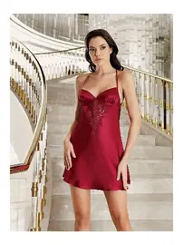 İmaj İnce Askılı Sırt Detaylı 2'li Saten Gecelik Takımı İmaj 4209