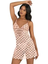 Ahu Lingerie İnce Askılı Somon Kısa Tül Gecelik Ahu Primoda 4207