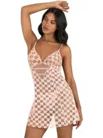 İnce Askılı Somon Kısa Tül Gecelik Ahu Primoda 4207 Somon