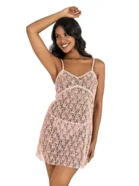 Ahu Lingerie İnce Askılı Somon Kısa Tül Gecelik Ahu Primoda 4223