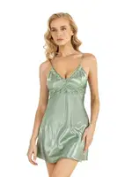 İp Askılı Kısa Saten Gecelik Ahu Primoda 8216 Yeşil