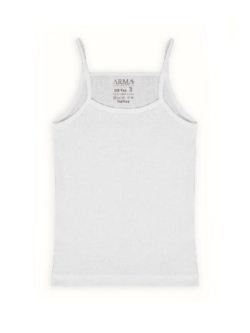 İp Askılı Kız Çocuk Atlet Beyaz %100 Pamuk Ribana Arma Yıldız 7520