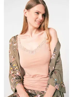 Anıl İp Askılı V Yaka Viskon Çiçek Desenli Dantelli Pijama Takımı Sabahlık Anıl 5792