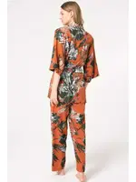 Viskon Çiçek Desenli İp Askılı V Yaka Nakış Detaylı Pijama Takımı Sabahlık Anıl 5795 Tarçın farklı açı