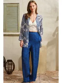 Anıl İp Askılı V Yaka Viskon Çizgili Kadın Pijama Takımı Sabahlık Anıl 5762