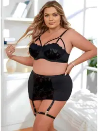 Real Passione İpli Büyük Beden Jartiyer Takım Siyah Real Passione J-72