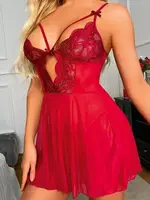 İpli Dantelli Tül Bordo Erotik Gecelik Lily Bianca 1023 Bordo detay görünüm