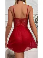 İpli Dantelli Tül Kırmızı Seksi Fantezi Gecelik Ruselin 2105 Kırmızı görsel 5