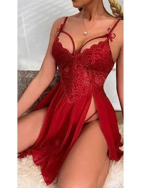 Ruselin İpli Dantelli Tül Kırmızı Seksi Fantezi Gecelik Ruselin 2105 - Alternatif Görünüm