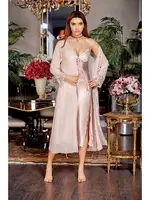İpek Saten Dantelli Uzun Altılı Set Takım Jeremi 608 Pudra