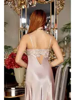 İpek Saten Dantelli Uzun Altılı Set Takım Jeremi 608 Pudra detay görünüm