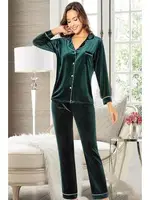 Kadife Gömlek Yaka Lohusa Pijama Takımı XSES 5500 Yeşil