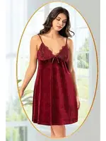 Güpürlü Kadife Sabahlık Gecelik Takımı Bordo XSES 5120 Bordo detay görünüm