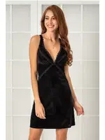 Kadife Saten Derin V Yaka Kısa Kadın Gecelik Pierre Cardin 840 Siyah görsel 17