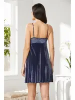 Dantelli İnce Askılı Kadife Saten Kadın Gecelik Pierre Cardin 845 Lacivert görsel 4