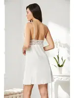 Dantelli İnce Askılı Kadife Saten Kadın Gecelik Pierre Cardin 845 Ekru görsel 25