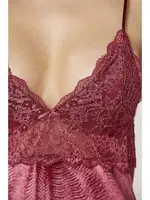 Dantelli İnce Askılı Kadife Saten Kadın Gecelik Pierre Cardin 845 Bordo görsel 23