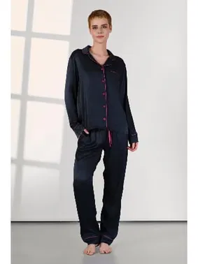 Doreanse Kadife Viskon Lacivert Gömlek Yaka Kadın Pijama Takımı Doreanse 25K4037
