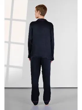 Doreanse Kadife Viskon Lacivert Gömlek Yaka Kadın Pijama Takımı Doreanse 25K4037 - Alternatif Görünüm