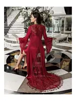 İspanyol Kollu 2li Dantel Saten Fantazi Gecelik Takımı İmaj 3201 Bordo detay görünüm