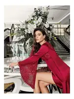 İspanyol Kollu 2li Dantel Saten Fantazi Gecelik Takımı İmaj 3201 Bordo farklı açı