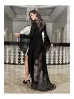 Asimetrik Kesim Kaplı 2li Dantel Saten Fantazi Gecelik Takımı İmaj 3201 Siyah detay görünüm