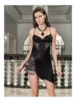 Asimetrik Kesim Kaplı 2li Dantel Saten Fantazi Gecelik Takımı İmaj 3201 Siyah farklı açı