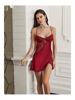 Kolları Tüylü 2li Fantezi Asimetrik Kesim Saten Gecelik Takımı İmaj 3203 Bordo detay görünüm