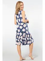 Kalın Askılı Midi Boy Desenli Kadın Gecelik Türen 3386 Lacivert detay görünüm