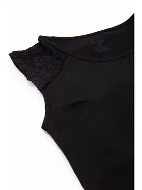 Öts İç Giyim Kadın Atlet Tüllü Dantelli Yarım Kollu Rahat T-shirt ÖTS 3162 - Alternatif Görünüm