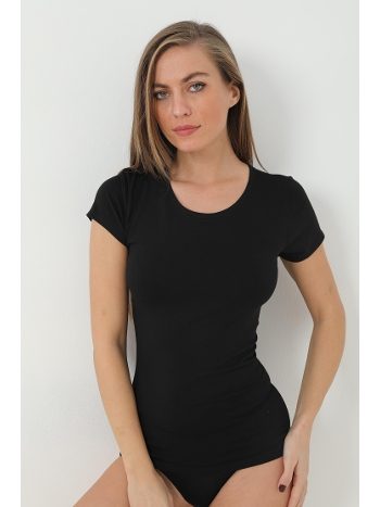 Kadın Bambu Tişört Siyah Bisiklet Yaka Kısa Kollu Arma Yıldız 3705