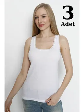 Arma Yıldız Kadın Beyaz Kalın Askılı Dantelli Atlet 3lü Paket Arma Yıldız 3363 - 3 ADET
