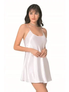 Ahu Lingerie Kadın Beyaz Kısa Saten Gecelik Ahu Primoda 8093