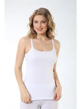 Arma Yıldız Kadın Beyaz Ribana İnce Askılı Dantelli Atlet Arma Yıldız 3331