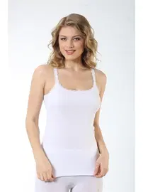 Arma Yıldız Kadın Beyaz Ribana İnce Askılı Dantelli Atlet Arma Yıldız 3331