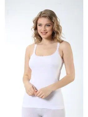 Arma Yıldız Kadın Beyaz Ribana İnce Askılı Dantelli Atlet Arma Yıldız 3331 - Alternatif Görünüm