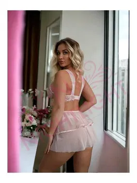 NightLight Kadın Çiçek Desenli Brode Fantezi Gecelik Pembe NightLight 1074 - Alternatif Görünüm