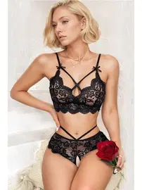 NightLight Kadın Dantelli Fantezi Sütyen Külot Takımı Nightlight 7032