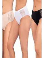 Kadın Dantelli Pato Külot 3'lü Paket Çift Kaplan 637 Siyah-Beyaz-Ten