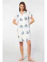 Gömlek Yaka Yaprak Desenli Dokuma Düğmeli Elbise Türen 3601 Ekru