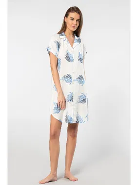 Türen Gömlek Yaka Yaprak Desenli Dokuma Düğmeli Elbise Türen 3601 - Alternatif Görünüm