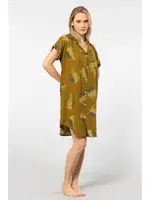 Dokuma Kısa Kollu Düğmeli Yaprak Desenli Elbise Türen 3601 Haki farklı açı