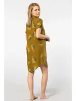 Dokuma Kısa Kollu Düğmeli Yaprak Desenli Elbise Türen 3601 Haki görsel 4