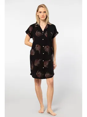 Türen Yaprak Desenli Dokuma Düğmeli Kadın Elbise Türen 3601