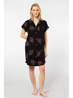 Yaprak Desenli Dokuma Düğmeli Kadın Elbise Türen 3601 Siyah