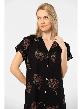 Türen Yaprak Desenli Dokuma Düğmeli Kadın Elbise Türen 3601 - Alternatif Görünüm